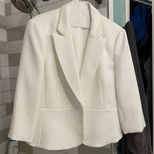 3/4 length sleeve white blazer jacket